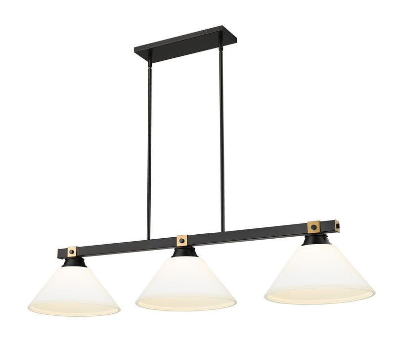 Z-Lite 1955-3MB-RB-AMO14 Three Light Billiard, Matte Black + Rubbed Brass