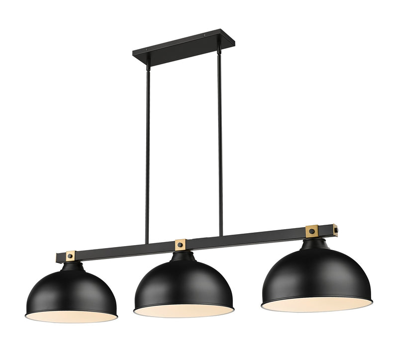 Z-Lite 1955-3MB-RB-D13MB Three Light Billiard, Matte Black + Rubbed Brass