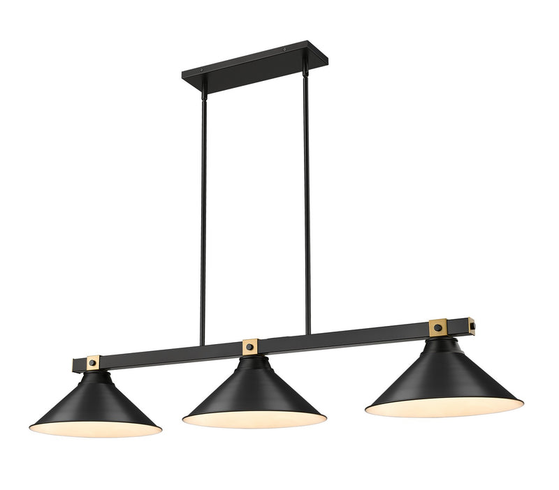 Z-Lite 1955-3MB-RB-MB15 Three Light Billiard, Matte Black + Rubbed Brass