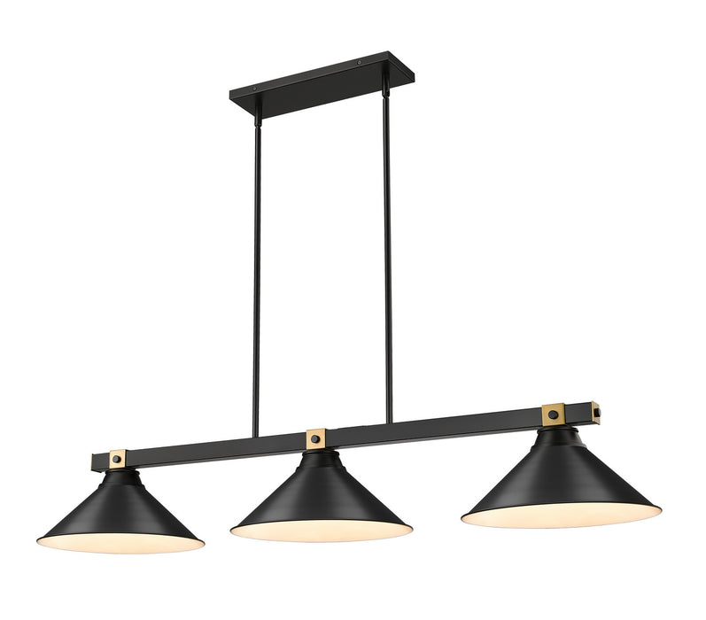 Z-Lite 1955-3MB-RB-MB15 Three Light Billiard, Matte Black + Rubbed Brass