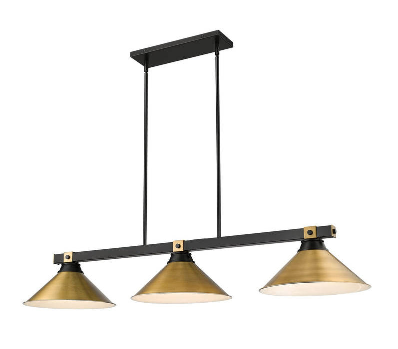 Z-Lite 1955-3MB-RB-RB15 Three Light Billiard, Matte Black + Rubbed Brass