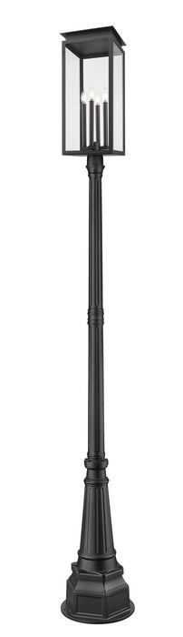 Z-Lite 5018PHBR-564P-BK Four Light Outdoor Post Mounted Fixture, Black