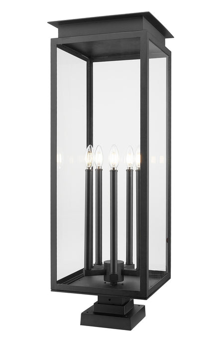 Z-Lite 5018PHXLS-SQPM-BK Five Light Outdoor Pier Mounted Fixture, Black