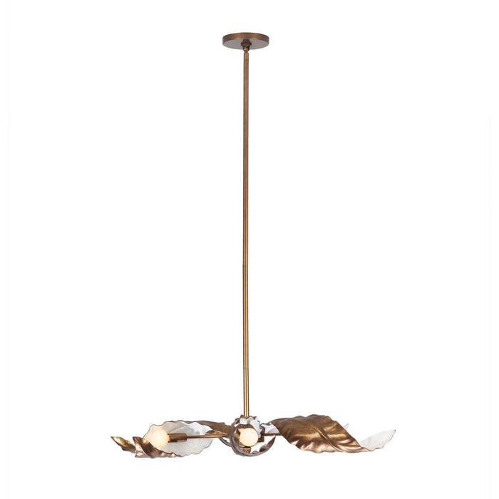 Kalco 525556PABW Six Light Chandelier, Pearlized Antique Brass W/ White
