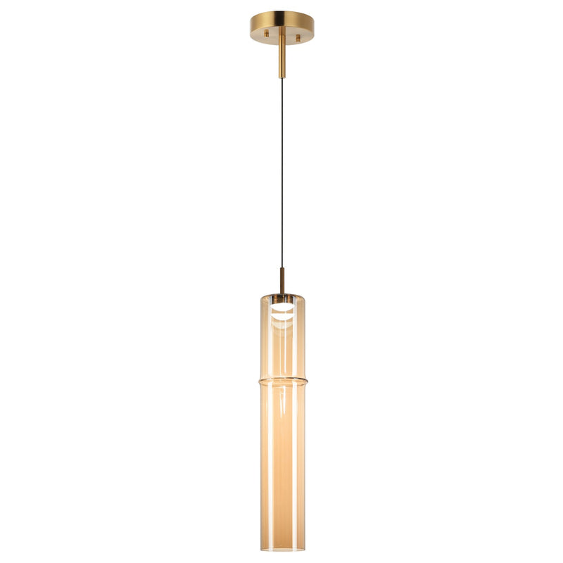 Matteo Lighting C30611AGAM One Light Pendant, Aged Gold Brass / Amber Glass