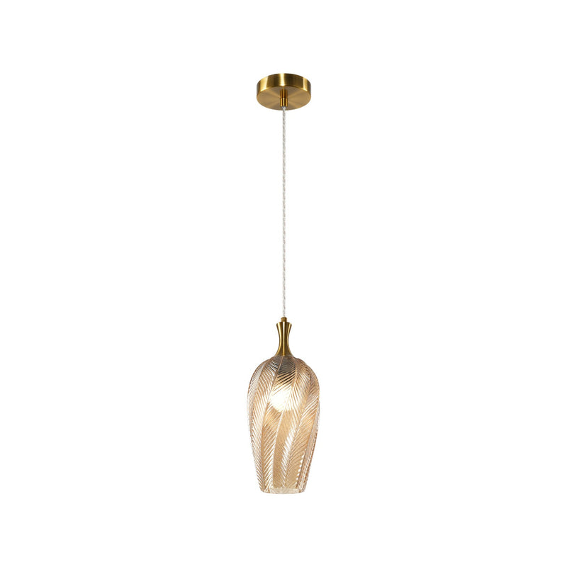 Matteo Lighting C30901AGAM One Light Pendant, Aged Gold Brass / Amber Glass