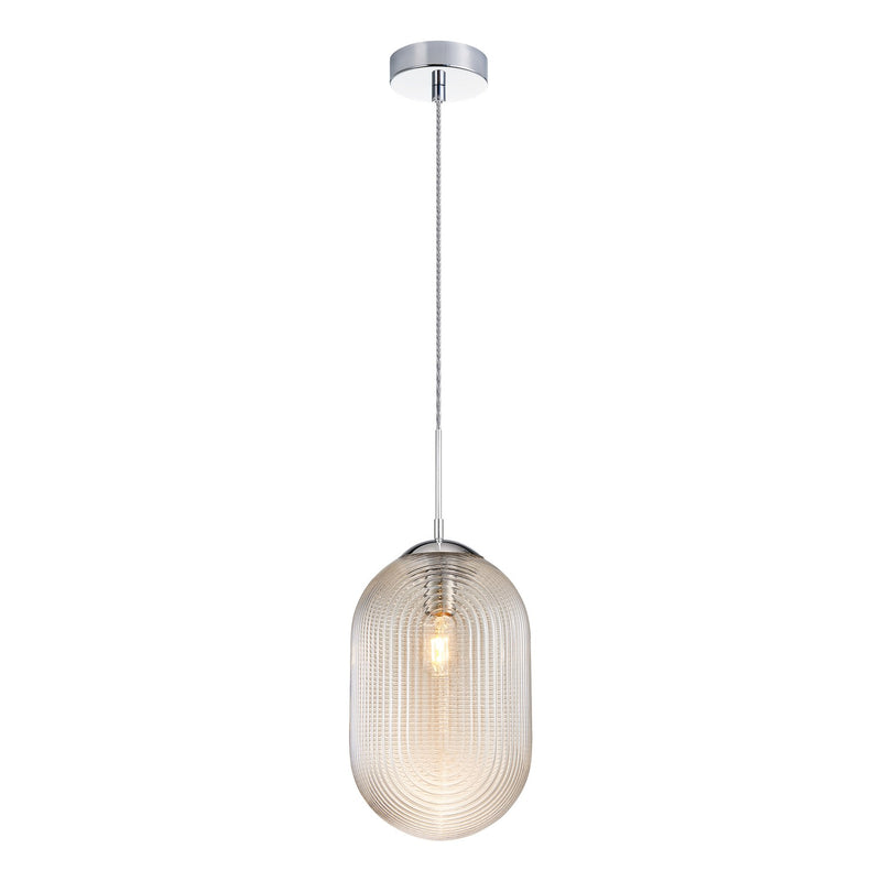 Matteo Lighting C31001CHCN One Light Pendant, Chrome / Cognac Glass