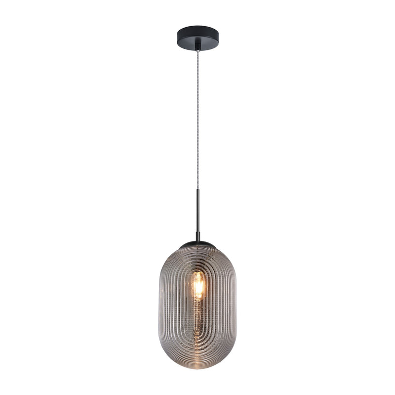 Matteo Lighting C31001MBSM One Light Pendant, Matte Black / Smoked Glass