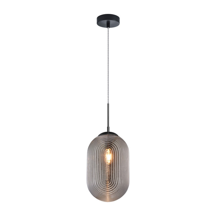 Matteo Lighting C31001MBSM One Light Pendant, Matte Black / Smoked Glass