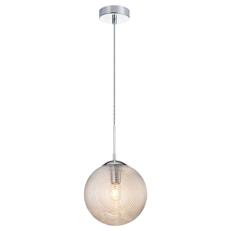 Matteo Lighting C31002CHCN One Light Pendant, Chrome / Cognac Glass