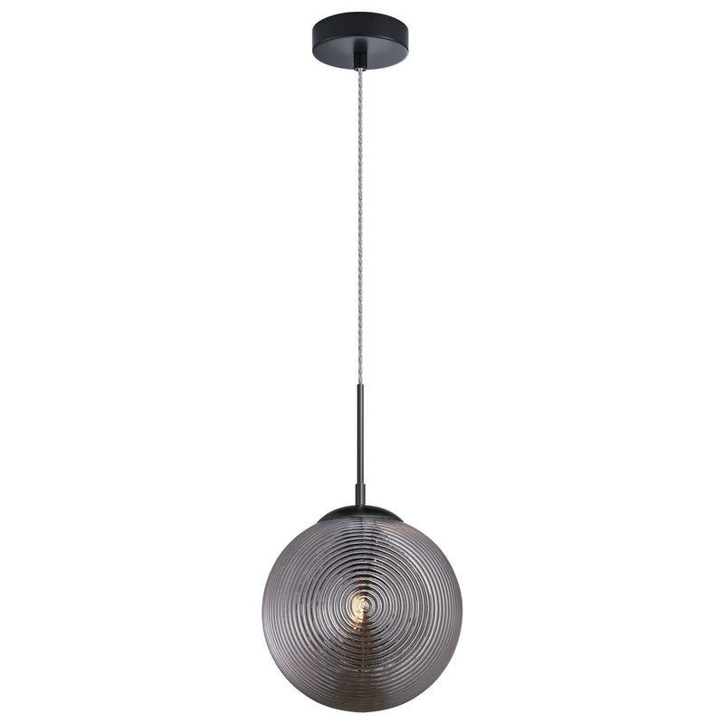 Matteo Lighting C31002MBSM One Light Pendant, Matte Black / Smoked Glass