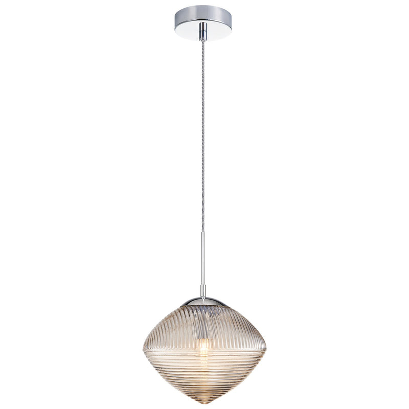 Matteo Lighting C31003CHCN One Light Pendant, Chrome / Cognac Glass