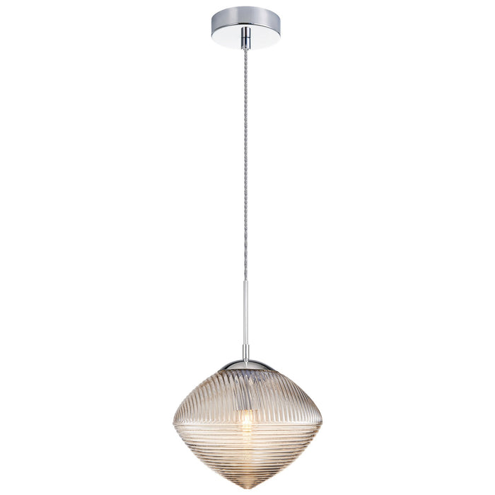 Matteo Lighting C31003CHCN One Light Pendant, Chrome / Cognac Glass