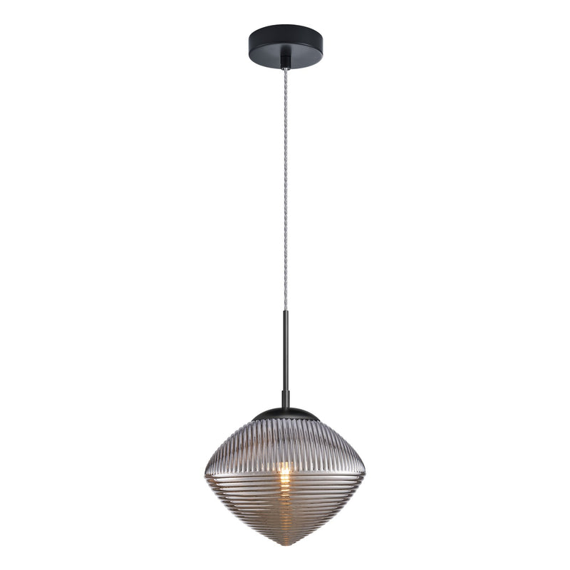 Matteo Lighting C31003MBSM One Light Pendant, Matte Black / Smoked Glass