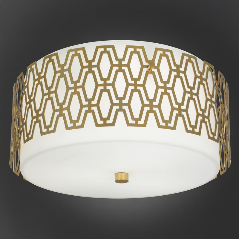 Robert Abbey 203 Three Light Flushmount, Modern Brass w/Frosted Cased White Glass