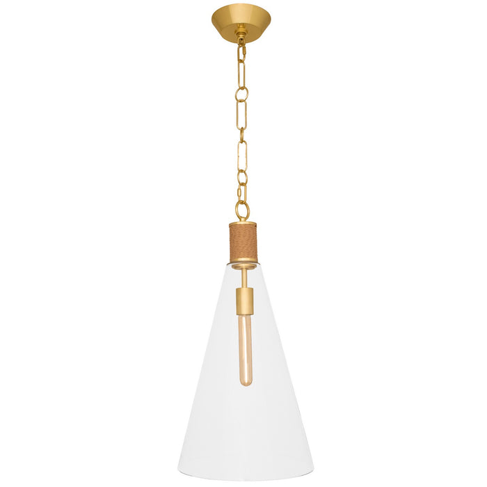 Robert Abbey 479 One Light Pendant, Natural Rope w/Modern Brass/Clear Glass