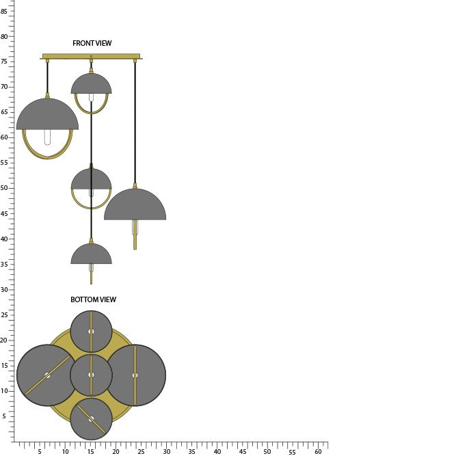 Robert Abbey 589 Five Light Pendant, Lacquered Burnished Brass w/Smoked Glass
