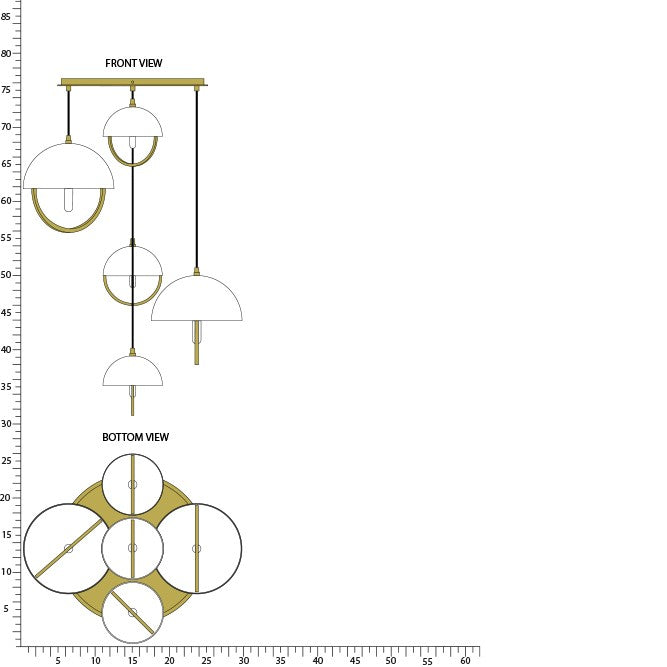 Robert Abbey 589WHT Five Light Pendant, Lacquered Burnished Brass w/White Painted Metal