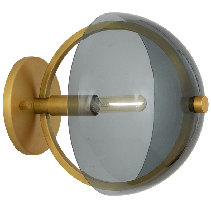 Robert Abbey 604 One Light Wall Sconce, Lacquered Burnished Brass w/Smoked Glass
