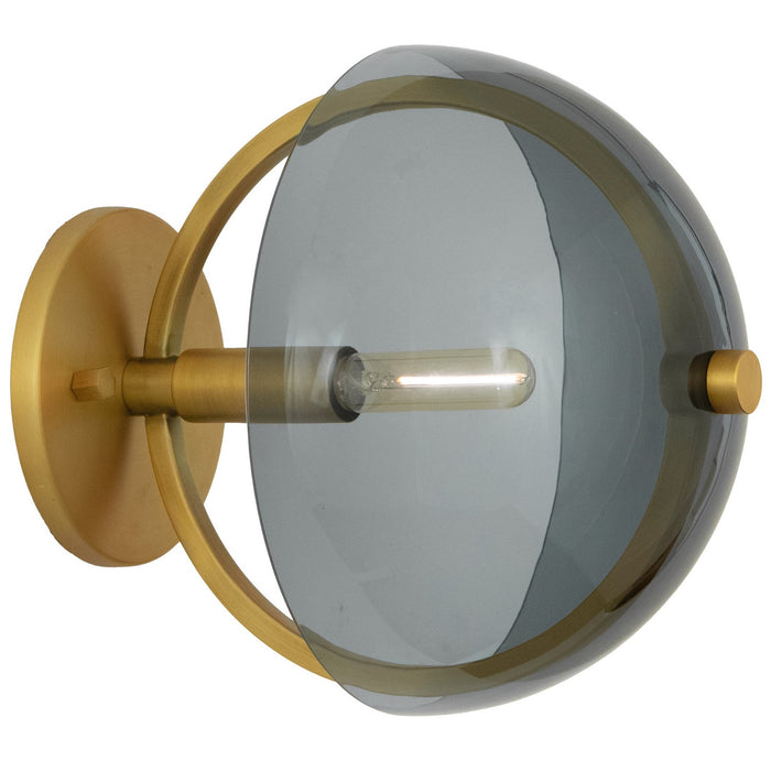 Robert Abbey 604 One Light Wall Sconce, Lacquered Burnished Brass w/Smoked Glass