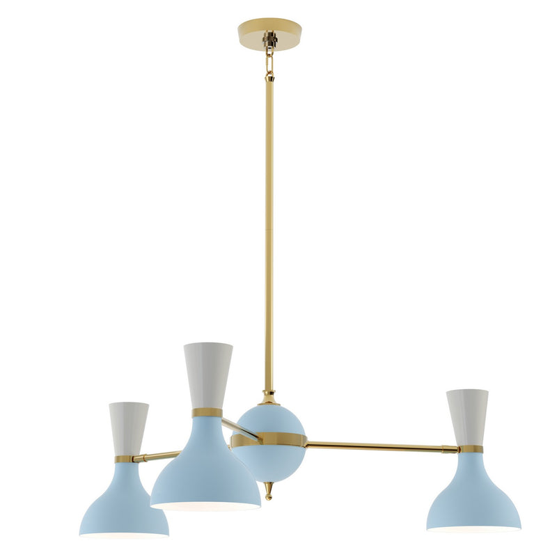 Robert Abbey BB03LY Three Light Chandelier, Modern Brass Chandelier w/Baby Blue/Lily Painted