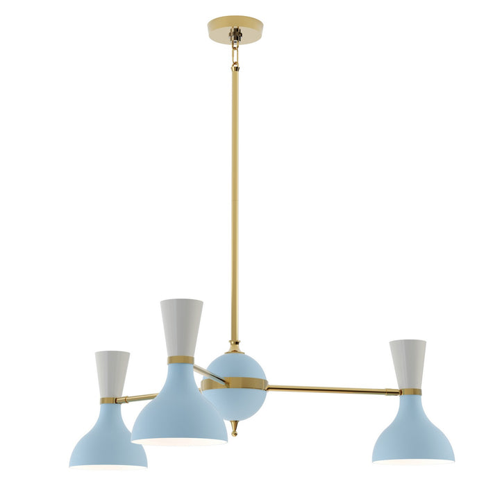 Robert Abbey BB03LY Three Light Chandelier, Modern Brass Chandelier w/Baby Blue/Lily Painted