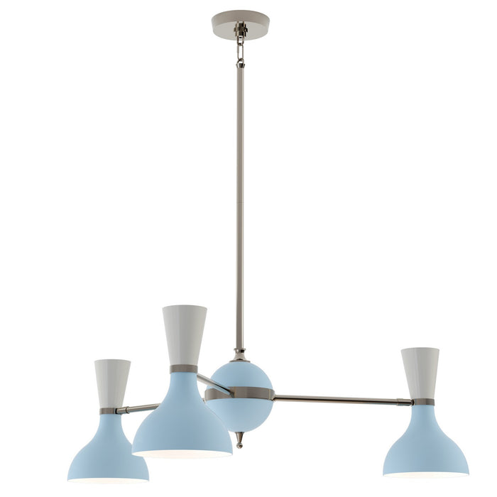 Robert Abbey BB04LY Three Light Chandelier, Polished Nickel Chandelier w/Baby Blue/Lily Painted