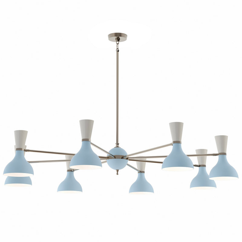 Robert Abbey BB09LY Eight Light Chandelier, Polished Nickel Chandelier w/Baby Blue/Lily Painted