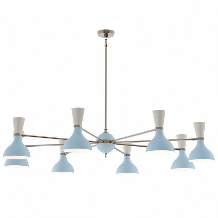 Robert Abbey BB09LY Eight Light Chandelier, Polished Nickel Chandelier w/Baby Blue/Lily Painted