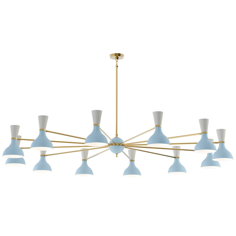 Robert Abbey BB12LY 12 Light Chandelier, Modern Brass Chandelier w/Baby Blue/Lily Painted