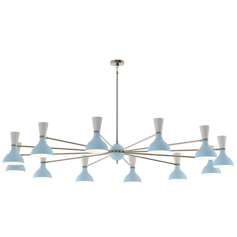 Robert Abbey BB13LY 12 Light Chandelier, Polished Nickel Chandelier w/Baby Blue/Lily Painted