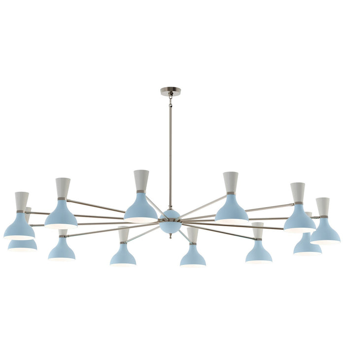 Robert Abbey BB13LY 12 Light Chandelier, Polished Nickel Chandelier w/Baby Blue/Lily Painted