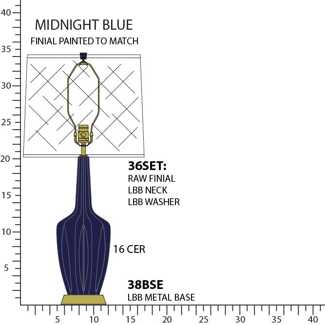 Robert Abbey MB38 One Light Table Lamp, Midnight Blue Glazed Ceramic w/Warm Brass