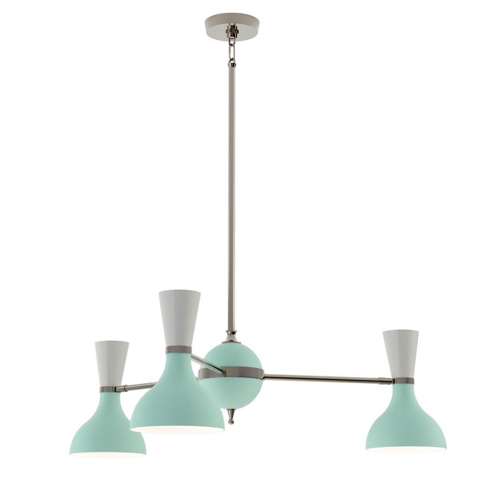 Robert Abbey MN04LY Three Light Chandelier, Polished Nickel Chandelier w/Mint/Lily Painted