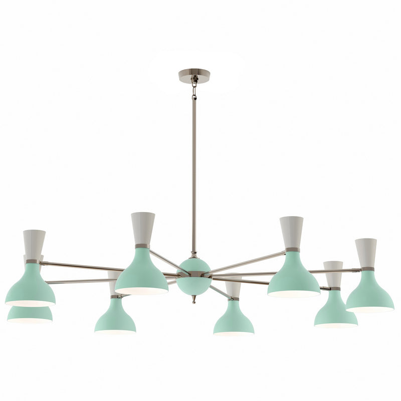 Robert Abbey MN09LY Eight Light Chandelier, Polished Nickel Chandelier w/Mint/Lily Painted