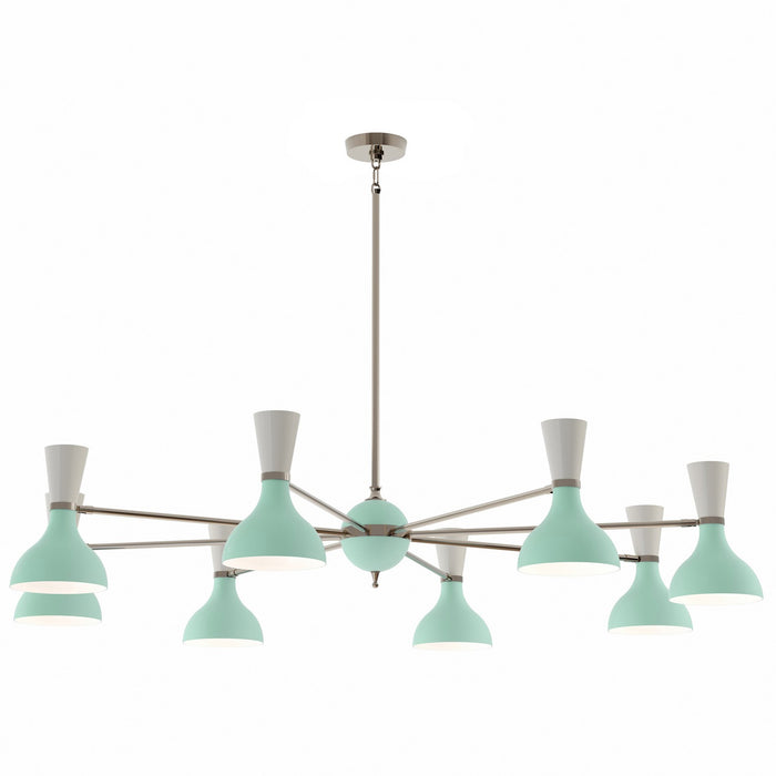 Robert Abbey MN09LY Eight Light Chandelier, Polished Nickel Chandelier w/Mint/Lily Painted