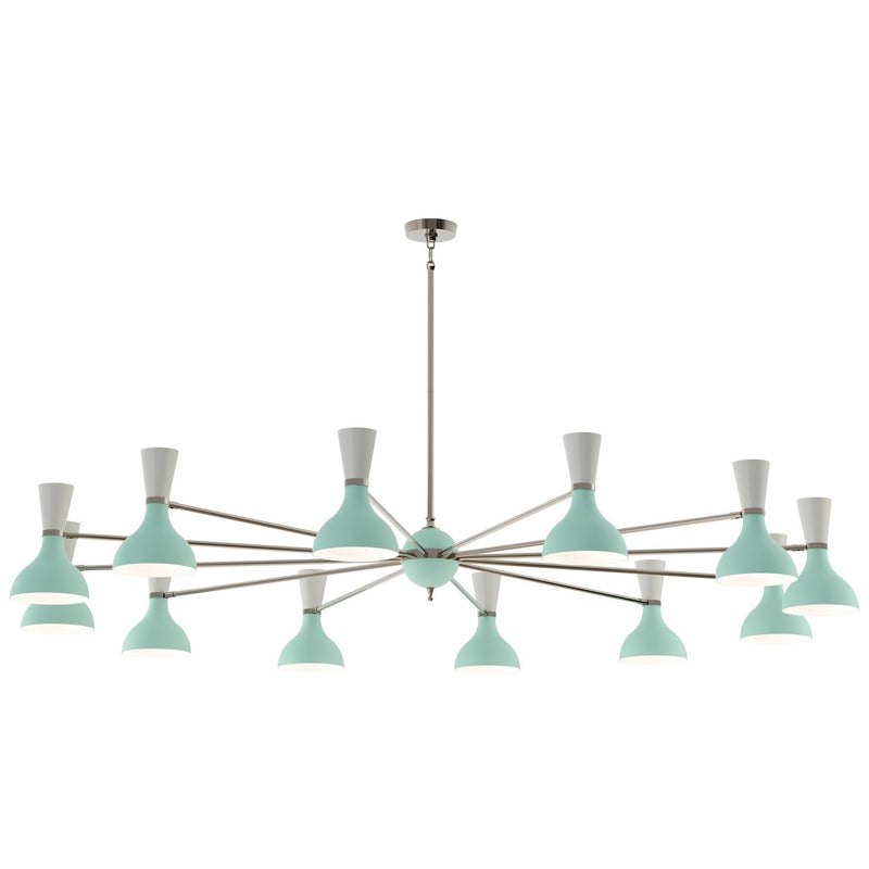 Robert Abbey MN13LY 12 Light Chandelier, Polished Nickel Chandelier w/Mint/Lily Painted