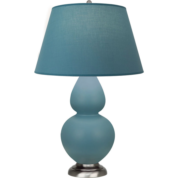 Robert Abbey MOB59B One Light Table Lamp, Matte Steel Blue Glazed Ceramic w/Antique Silvered