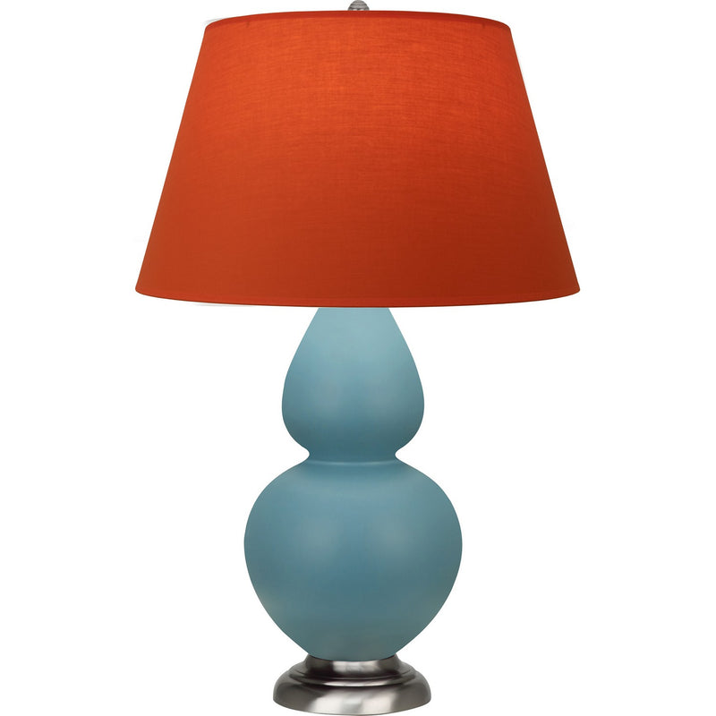 Robert Abbey MOB59T One Light Table Lamp, Matte Steel Blue Glazed Ceramic w/Antique Silvered