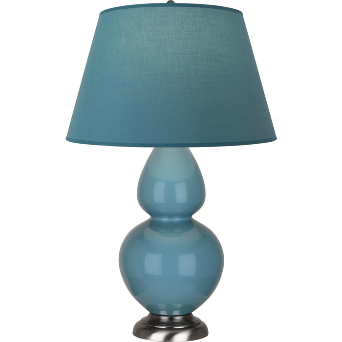 Robert Abbey OB22B One Light Table Lamp, Steel Blue Glazed Ceramic w/Antique Silvered