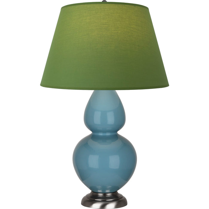 Robert Abbey OB22G One Light Table Lamp, Steel Blue Glazed Ceramic w/Antique Silvered