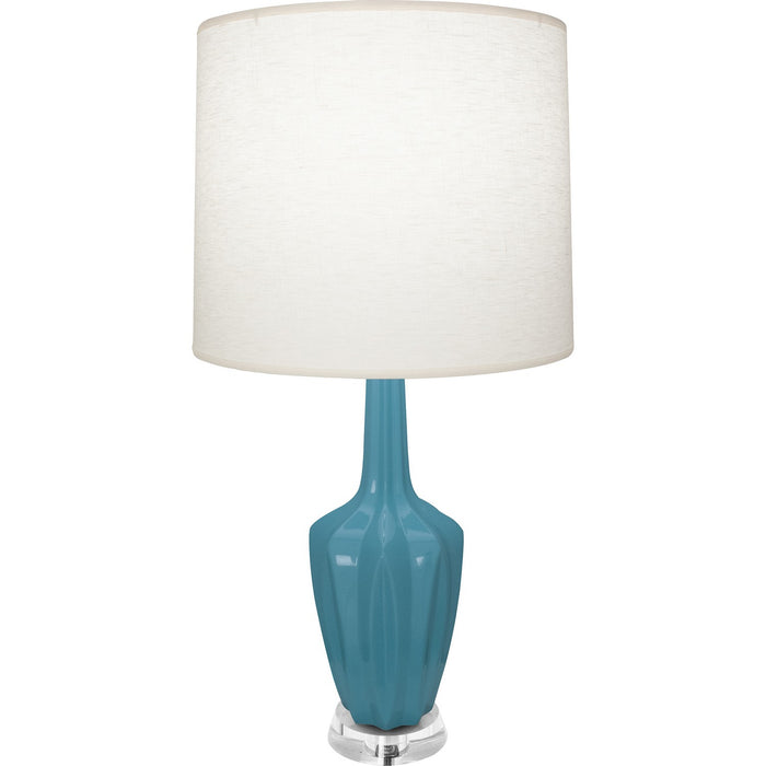 Robert Abbey OB35 One Light Accent Lamp, Steel Blue Glazed Ceramic w/Polished Nickel/a Lucite