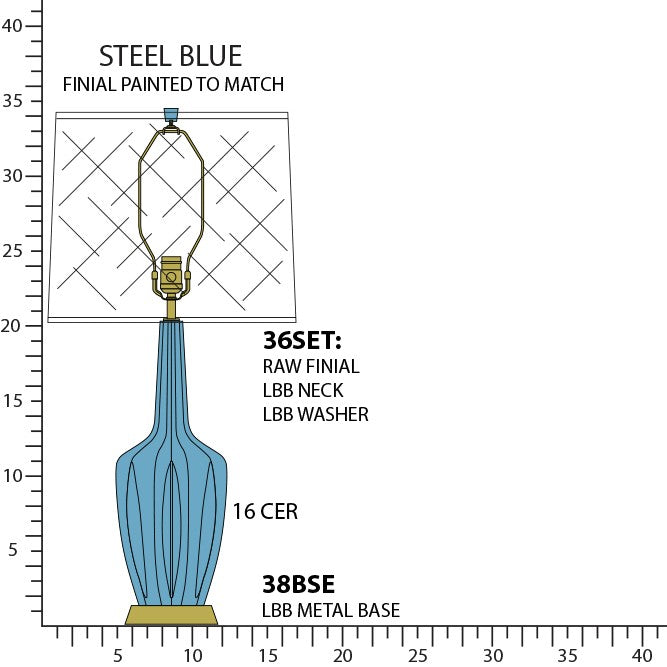 Robert Abbey OB38 One Light Table Lamp, Steel Blue Glazed Ceramic w/Warm Brass