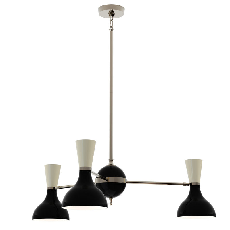 Robert Abbey OS04BN Three Light Chandelier, Polished Nickel Chandelier w/Obsidian/Bone Painted