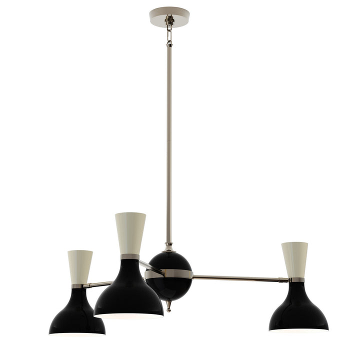 Robert Abbey OS04BN Three Light Chandelier, Polished Nickel Chandelier w/Obsidian/Bone Painted