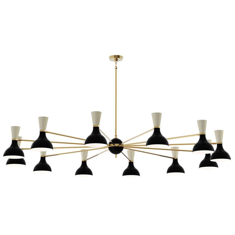 Robert Abbey OS12BN 12 Light Chandelier, Modern Brass Chandelier w/Obsidian/Bone Painted