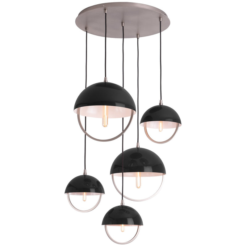 Robert Abbey P589BLK Five Light Pendant, Pewter w/Piano Black Painted Metal