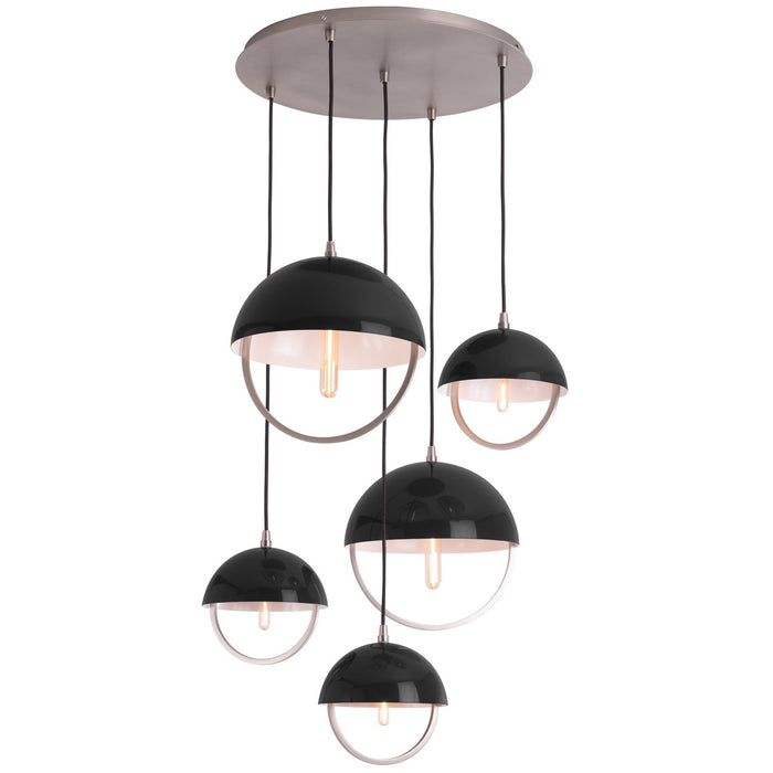 Robert Abbey P589BLK Five Light Pendant, Pewter w/Piano Black Painted Metal