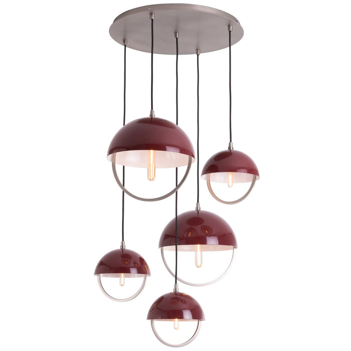 Robert Abbey P589OX Five Light Pendant, Pewter w/Oxblood Painted Metal