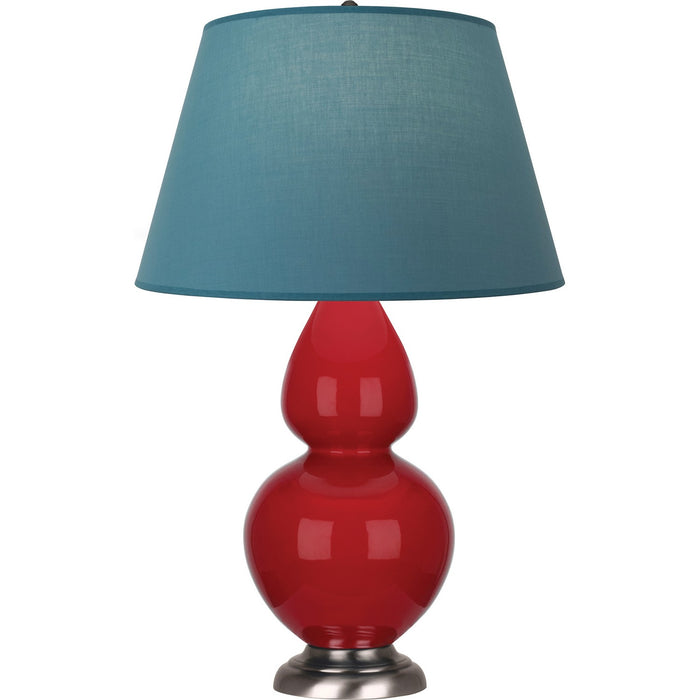 Robert Abbey RR22B One Light Table Lamp, Ruby Red Glazed Ceramic w/Antique Silvered